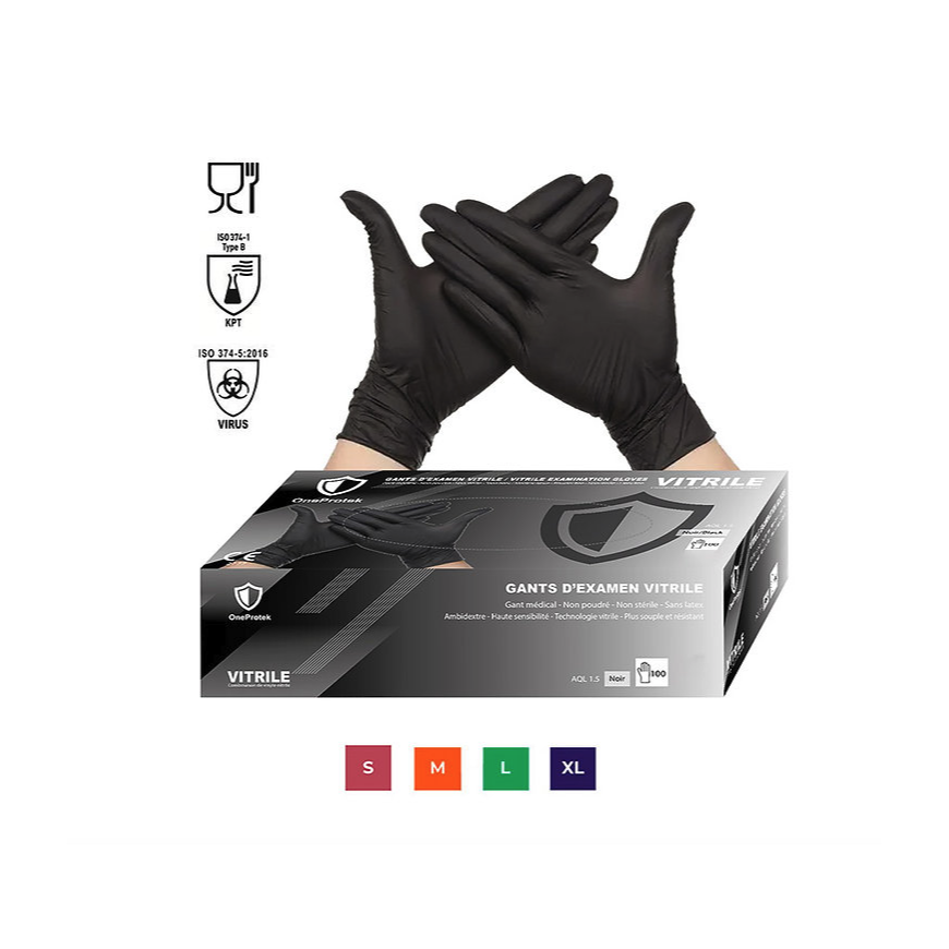 Gant Vitrile non poudré Noir Boite de 100 gants