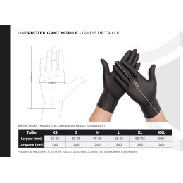 Gant Nitrile Médical non poudré – Noir – marque One Protek - Taille XS/S/M/L/XL/XXL