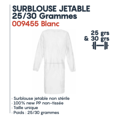 Surblouse jetable 25 grammes Blanc