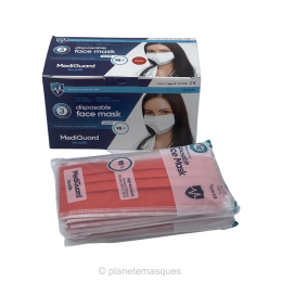 Masque chirurgical type 2R – Rouge – boîte de 50 masques