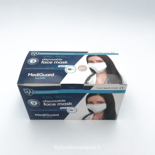 HYDROMED 150 Pièces Masque Chirurgical EN14683:2019 TYPE IIR 3 Boites De 50 (1 Sachets De 50/Boite) NORME CE Filtration Bactérienne 98
