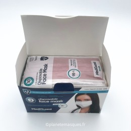 Masque chirurgical type 2R – rose poudre – boite de 50 masques